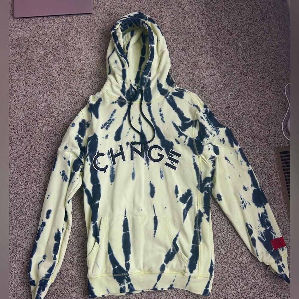CHNGE Black and Lime Green Tie-Dye Hoodie